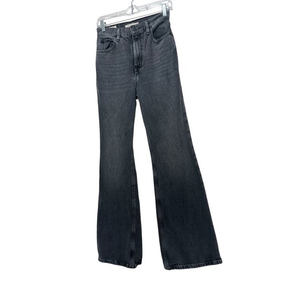 Levis 70s High Rise Flare Jeans Womens 26 Black Wide Leg Relaxed Fit Western - Picture 15 of 16